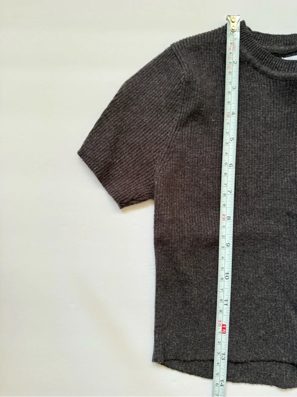 Zara Girls Ribbed Knit Crop Top Gray Size 9-10 140 Short Sleeve Stretch Tee
